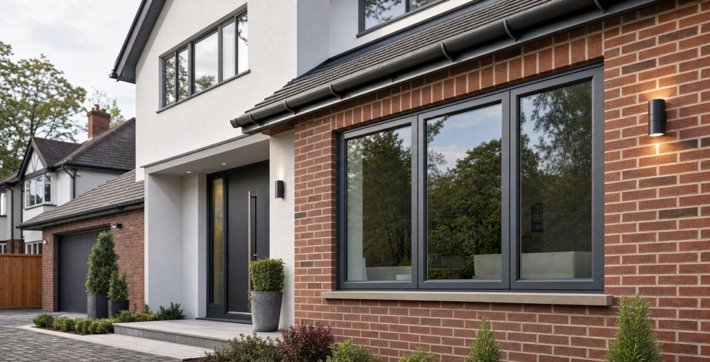 Modern aluminium windows fitted on a UK home exterior